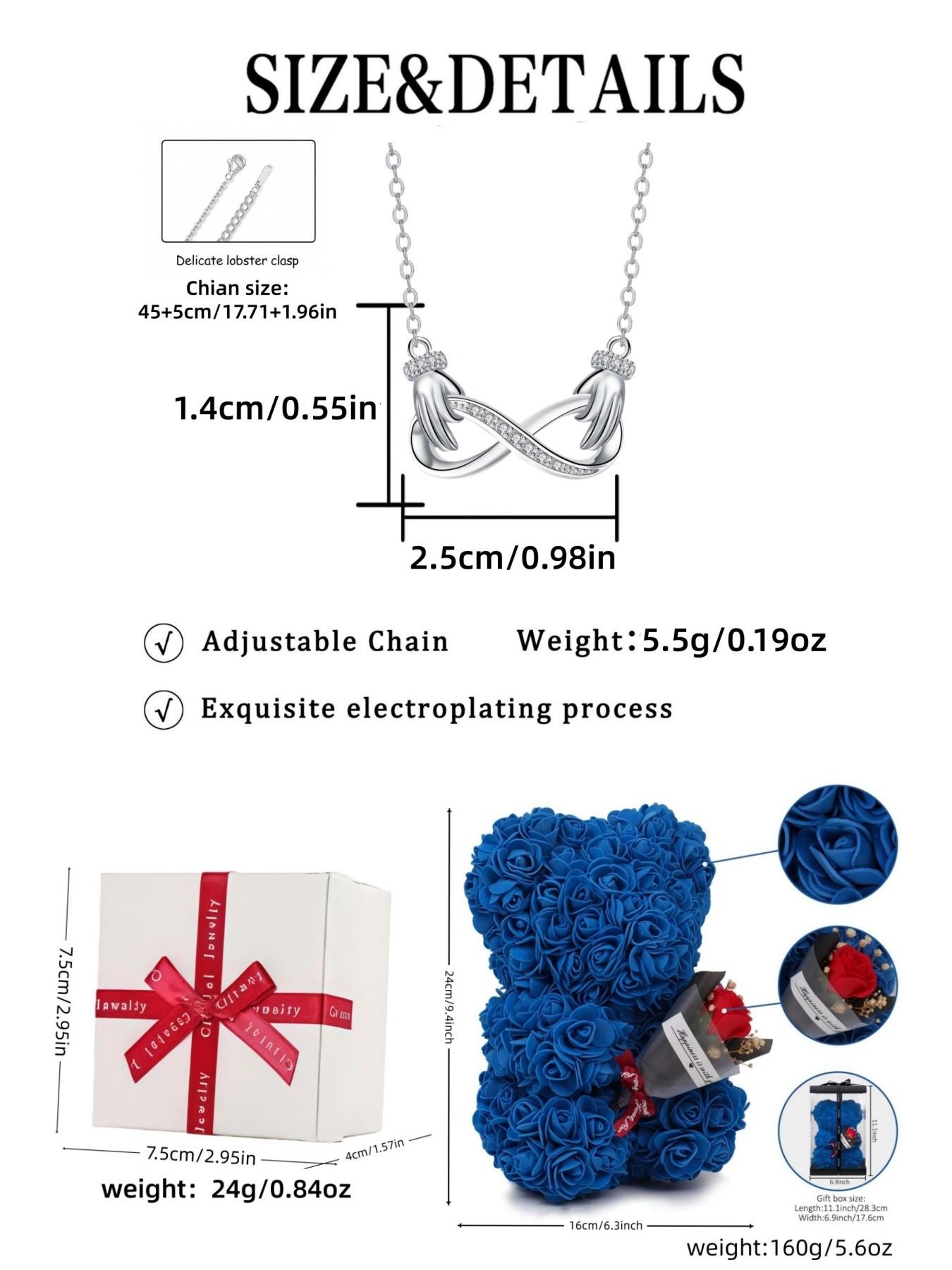 Infinite Support · Heart Glow Original premium infinity symbol necklace, stylish and versatile.Paired with a preserved rose & teddy bear gift box.Perfect mysterious gift for birthdays, Valentine’s Day, Mother’s Day and Christmas.