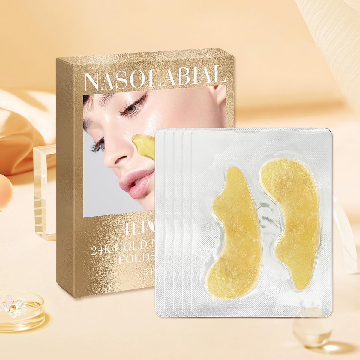 24K Gold Collagen Nasal Folds Patch, 1 Box Moisturizing Gel Mask, Hydrating Face Mask, Nose Line & Nose Groove Patches, Men's Skincare Product