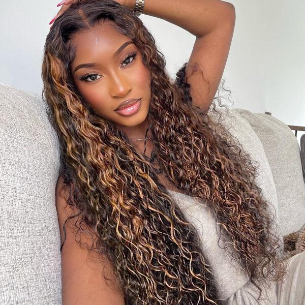[26 Inch Only $140] STERLY 200% Density Burgundy / Natural Color 13x6 Lace Frontal Human Hair Deep Wave Wig Ombre Color Water Wave Wig 99J Curly Wigs #FB30 Highlight Pre Plucked Pre Cut Beginner Friendly Wig Smooth HD Transparent Lace Wig