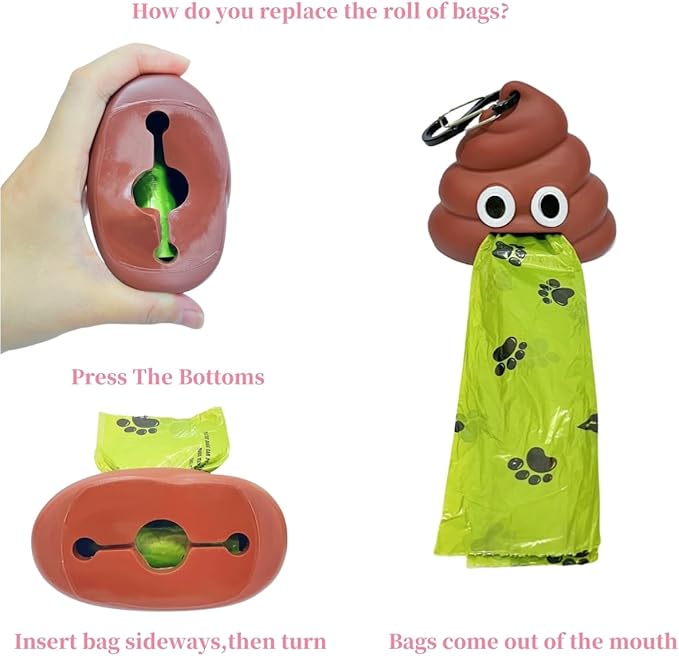 Cute and Functional Dog Poop Bag Holder for Leash Sturdy Dog Poop Bag Dispenser Includes 1 Roll 15 Bags