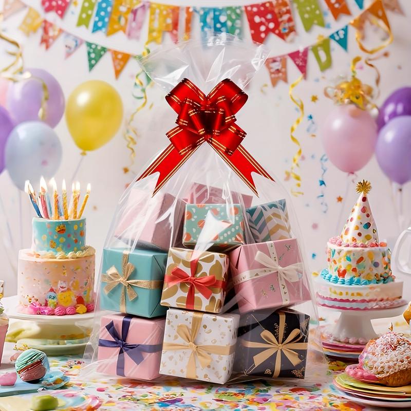 10pcs Large Shrink Wrap Bags for Gift Baskets, Transparent PVC Heat Seal Bags, 20x28/24x32/28x35 Inches, Easter Halloween Christmas Valentine's Day