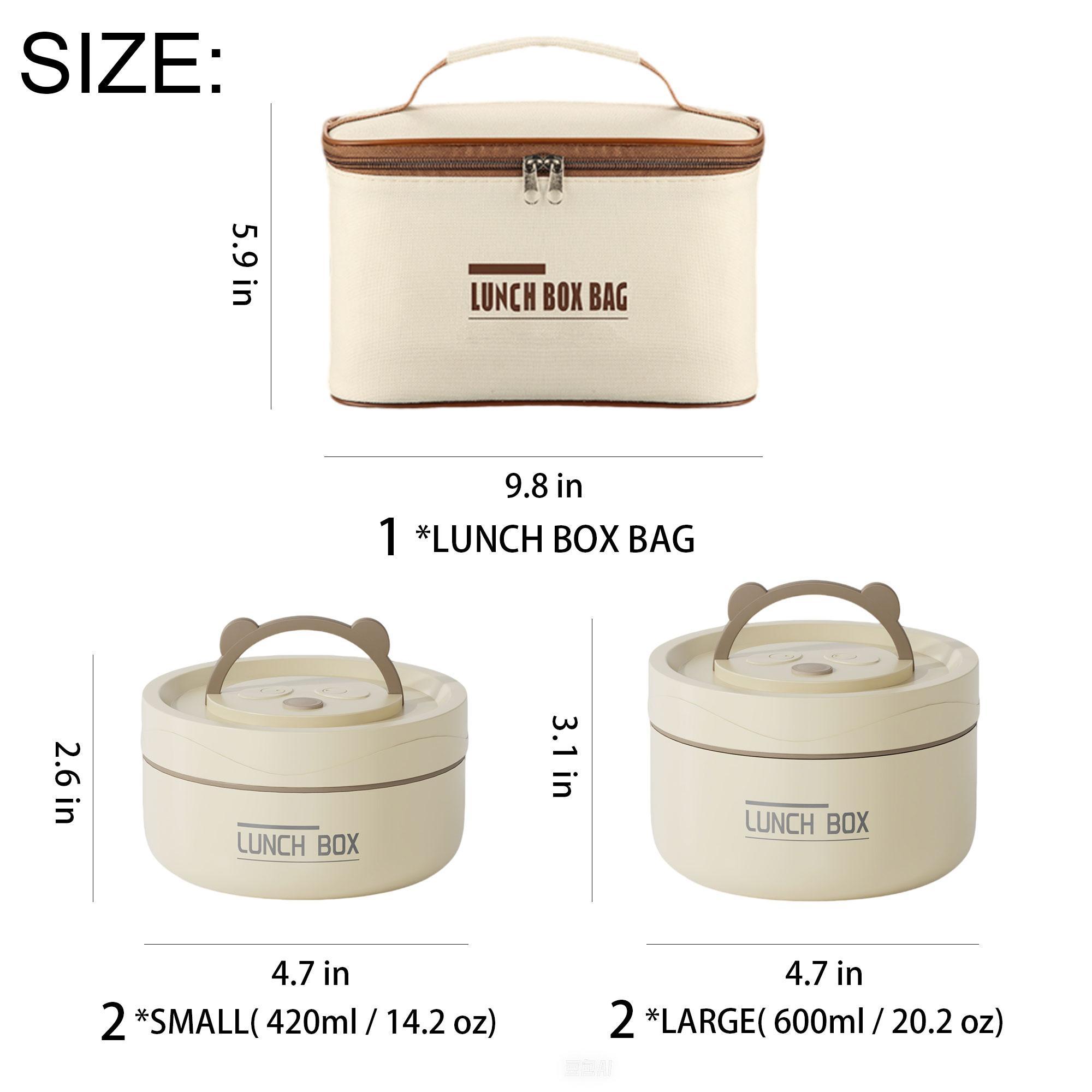 3Pcs 4Pcs Insulated Bento Box Portable Stainless Steel Food Container Round Microwave Safe Stackable Leakproof Thermal Vacuum Wide Mouth Food Jar Electric Lunch Box With Beige Insulated Bag For Adult Men Women Office Travel