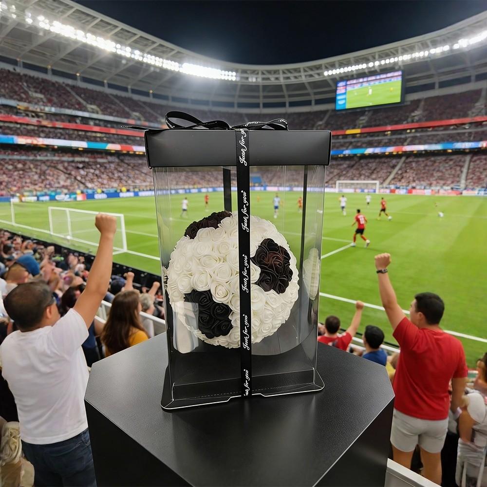 Eternal Rose Football with Gift Box, Artificial Rose Football Handmade Creative Flower Gift, Home Decorations for Fans, Birthdays, Valentine's Day