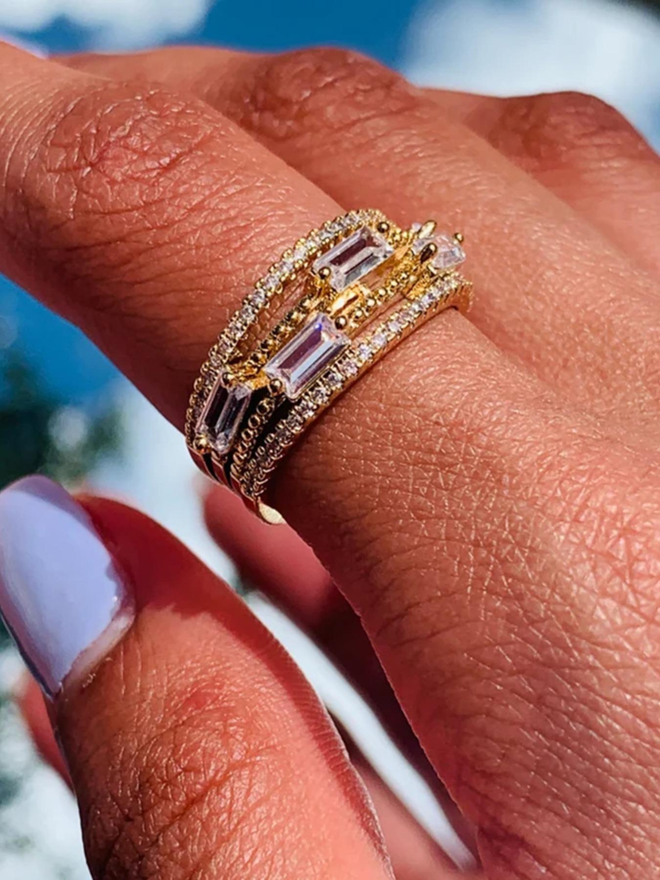 1 Piece Multi-Layer Rings with Rhinestones, Stackable Design Dainty Stacking Rings Engagement Ring Gift for Parties & Birthdays, Perfect Daily Wear Jewelry Gift