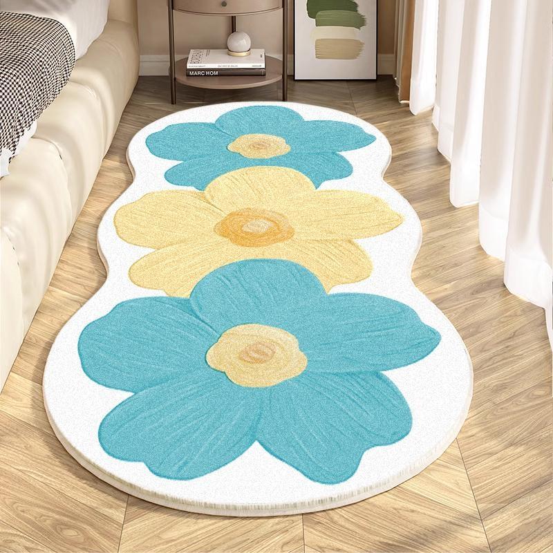 Special-Shaped Floral Plush Rug, Decorative Rug, Soft Thick Non-Slip Carpet for Living Room, Bedroom, Dining Room or Kitchen Decor
