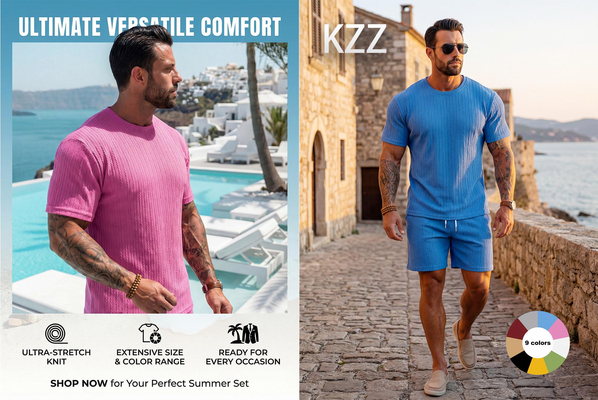 KZZ vacation outfits Two-Piece Set Men's Solid Textured Drop Shoulder Short Sleeve Tee & Drawstring Waist Shorts Set, Spring & Summer Clothes, Loose Casual Fashion Crew Neck christmas gifts for him Tropical SpringStatements KZZ vacation outfits Two-Piece Set Men's Solid Textured Drop Shoulder Short Sleeve Tee & Drawstring Waist Shorts Set, Spring & Summer Clothes, Loose Casual Fashion Crew Neck christmas gifts for him Tropical SpringStatements
