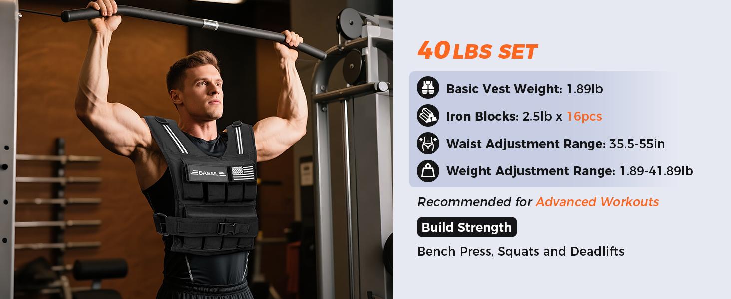 【SummerVibes】BAGAIL Adjustable Weighted Vest for Men & Women - 20lbs/30lbs/40lbs Removable Iron Weights, Heavy Duty Fitness Vest for Strength Training, Walking Running, Home Workouts