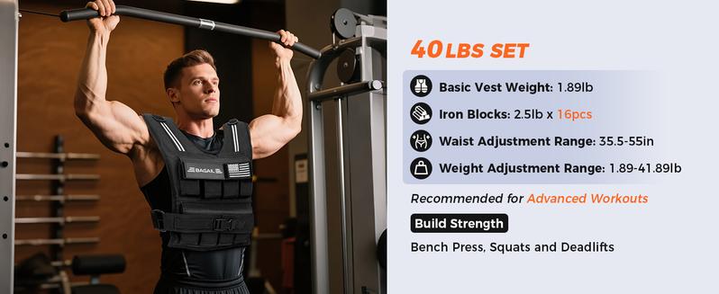 【JumpstartSale】BAGAIL Adjustable Weighted Vest for Men & Women - 20lbs/30lbs/40lbs Removable Iron Weights, Heavy Duty Fitness Vest for Strength Training, Walking Running, Home Workouts