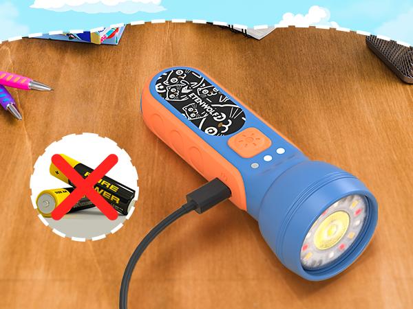 ETENWOLF Kids Flashlight Rechargeable Mini Flashlight with Fun Stickers 1500mAh Battery Adjustable Brightness with 6 Light Modes IPX5 Waterproof Flashlight for Home Camping and Emergencies
