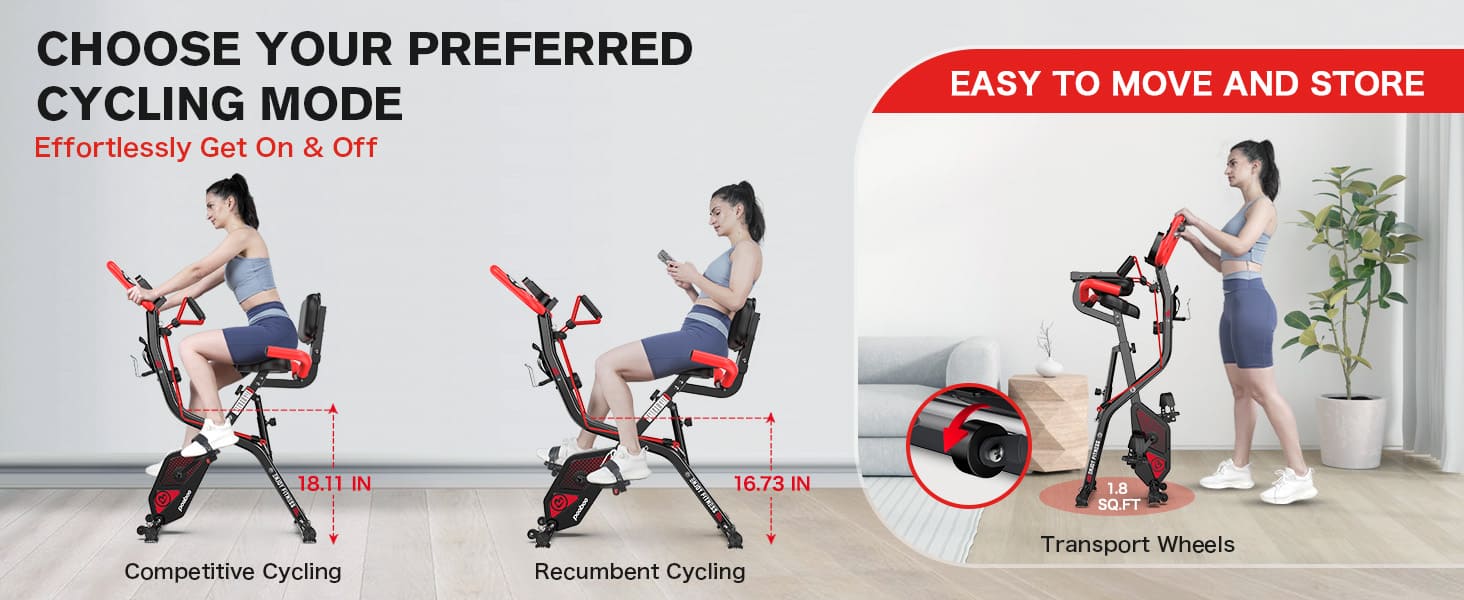 pooboo Foldable Exercise Bike 4-in-1 Indoor Riding Bike, Adjustable Resistance Exercise Cycling, Magnetic Upright X Fitness Cycle Comfort Seat pooboo Foldable Exercise Bike 4-in-1 Indoor Riding Bike, Adjustable Resistance Exercise Cycling, Magnetic Upright X Fitness Cycle Comfort Seat