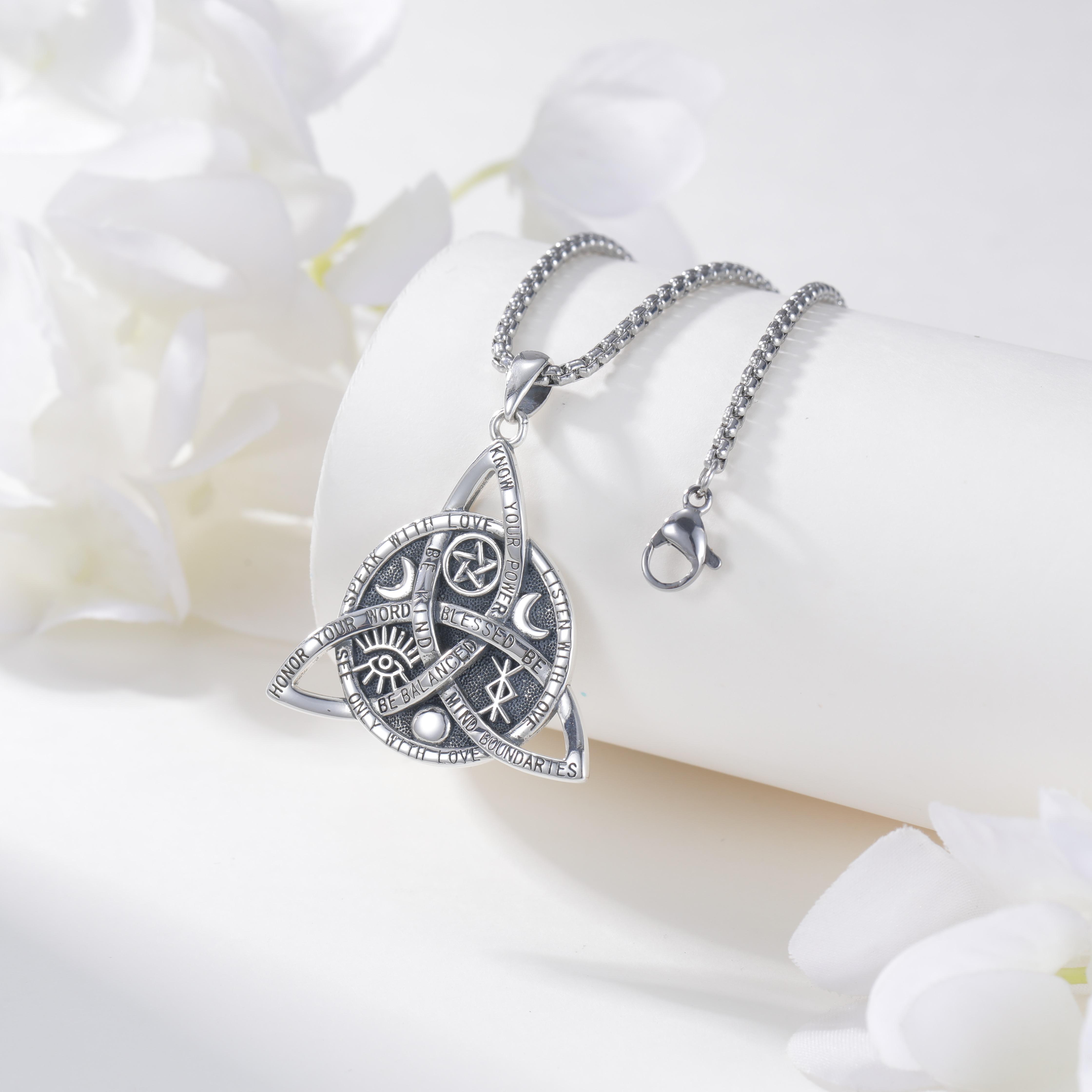 DRINSPER 925 Silver Vintage Celtic Knot Pendant Necklace, S925 Sterling Silver Triquetra Necklace, Nudo De Bruja Plata Triquetra Amuleto, Simple Design Gothic Necklace,Streetwear Hip Hop Accessory,Viking Witch Jewelry Casual Matching Jewelry for Women Man