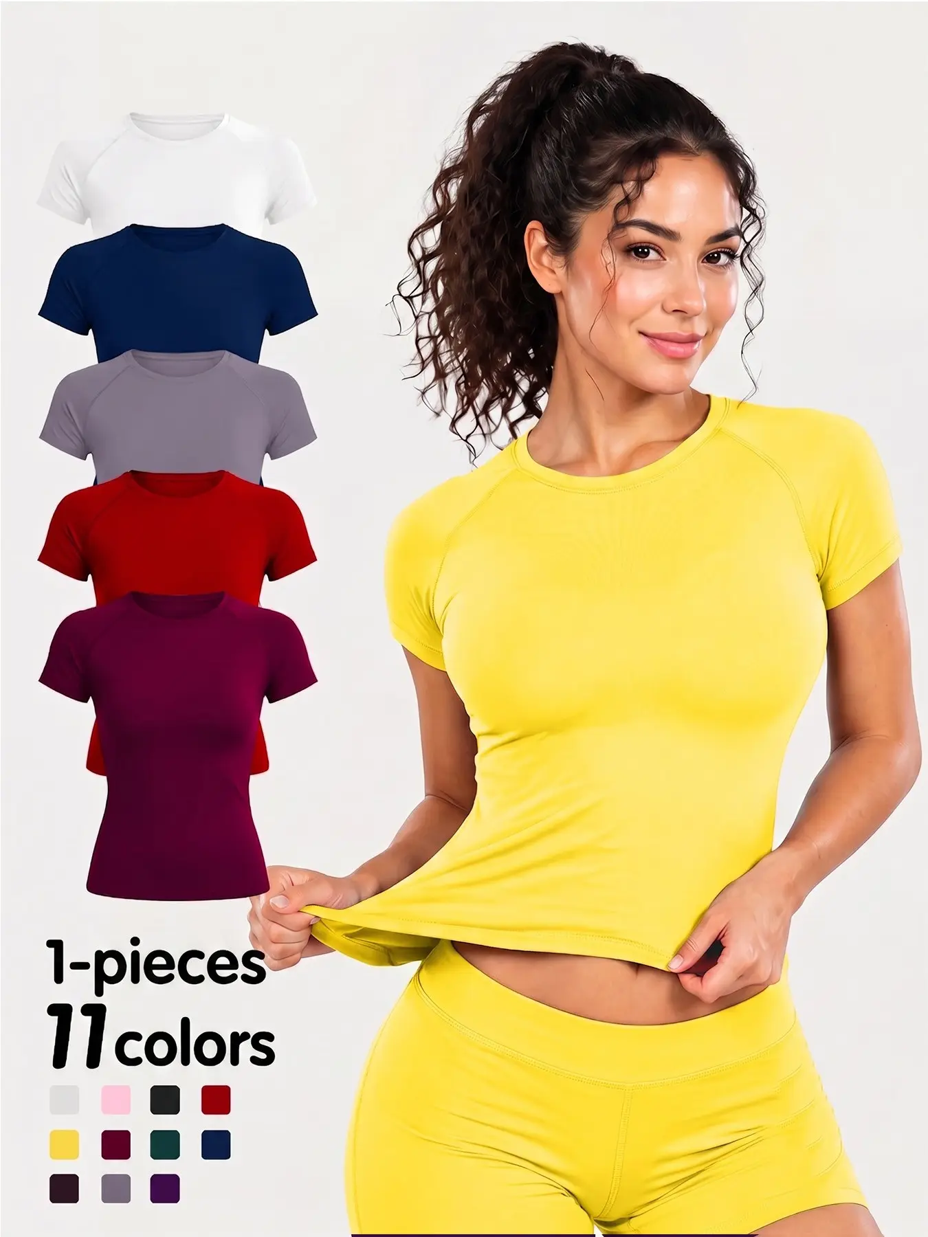 Women's New Nylon High Stretch Moisture Wicking Seamless Short Sleeve Fitness T-Shirt, Butt Coverage Long Sleeves