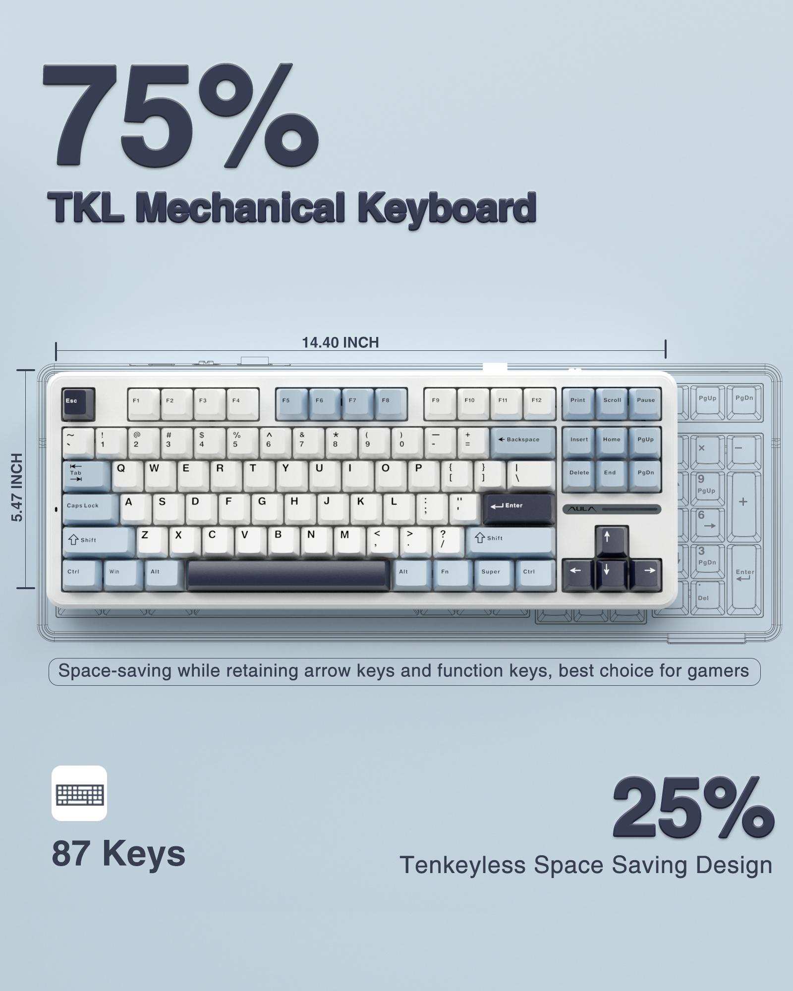 AULA F87 Wireless Mechanical Keyboard,75% TKL Custom Hot Swappable Keyboard,Gasket Mount Gaming Keyboard with PBT Keycaps,Pre-lubed Greywood Switches,2.4GHz/USB-C/BT5.0 RGB Backlit Mechanical Keyboard TikTokShopfalldealsforyou
