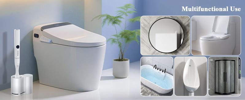 Electric Toilet Brush and Holder Set, Multi-function Toilet Bowl Cleaners with Solid Handle and Durable Bristles Easy Deep Cleaning for Bathroom,Rechargeable,5 Refills Disposable Cleaner Brush