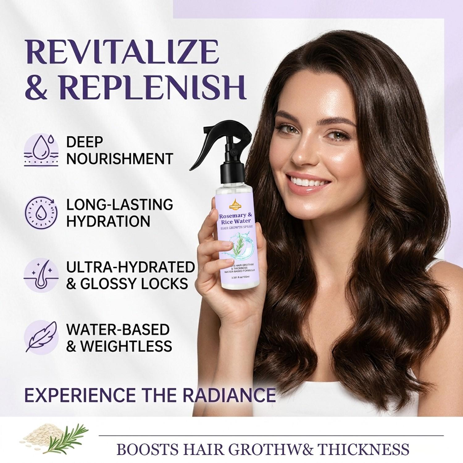 SUMIEANG Rosemary Rice Water Scalp Spray 100ml | Rosemary stimulates hair follicles + rice water nourishes hair roots, promoting hair growth | Water-based formula is refreshing and non-greasy, increasing hair volume and strengthening hair strands.