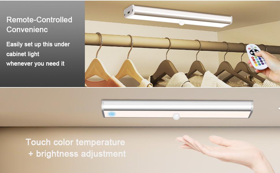 Under Cabinet Lights, Wireless Rechargeable LED RGB Under Counter Lights Bar 3 Packs 48 LED 15 Color Temps Dimmable with Remote Shelf Kitchen Closet Bedroom Lights