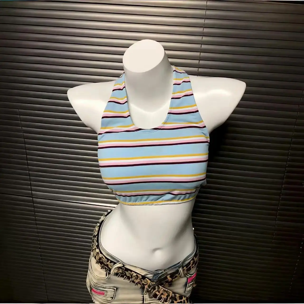 Women's Y2K Star Print Halter Tank Top Vintage Striped Neck Sleeveless Slim Fit Streetwear Crop Top Casual Summer Fashion 2026
