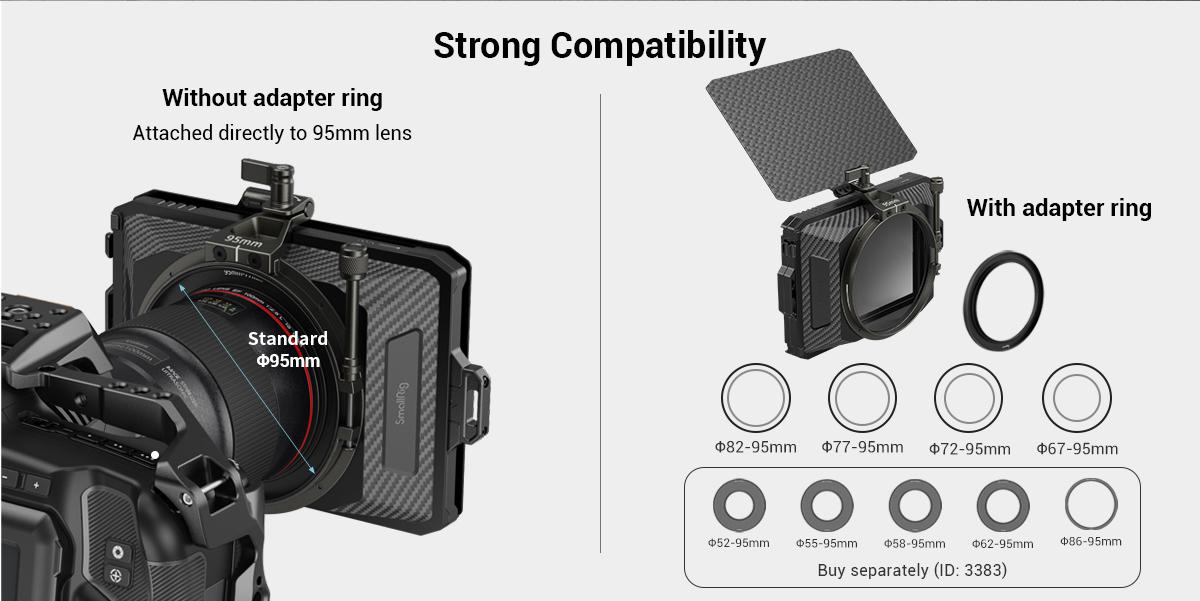 SmallRig Mini Matte Box Lite, DSLR Matte Box with Carbon Fiber Top Flag, for 67mm/72mm/77mm/82mm/95mm Lenses, for 4x5.65 Filter/Circular Filter - 3575
