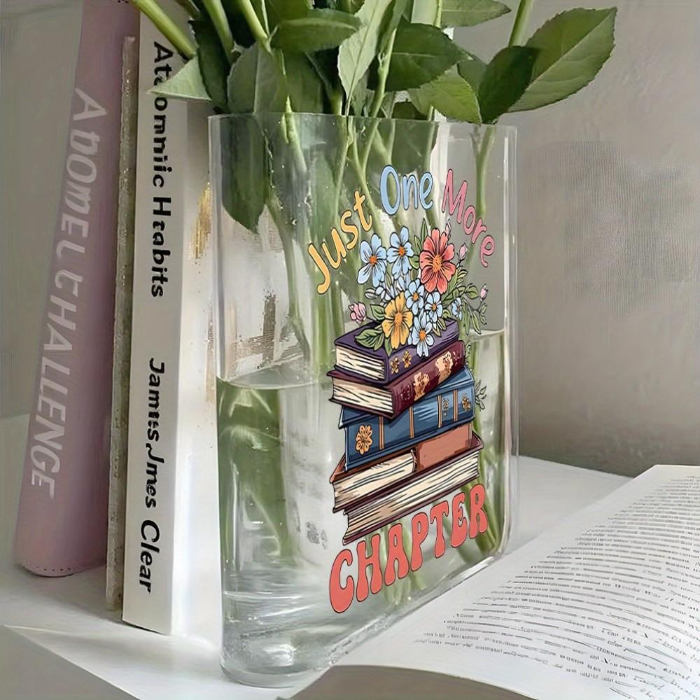 Acrylic Book-Shaped Vase, Transparent Material, Hand-Drawn Shelf Design, Elegant Home Decor, Perfect for Teacher's Day, Birthday, Christmas