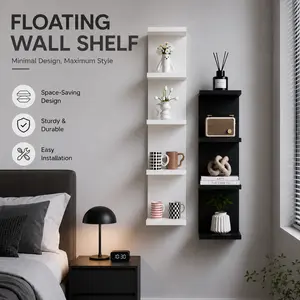 Floating Wall Shelves, 2-Pack, 4-Tier & 5-Tier Combo, Modern Vertical Wall-Mounted Storage Rack, Easy to Install Space-Saving Organizer, Wall Decor for Living Room, Bedroom, Bathroom, Kitchen, Office, Perfect for Books, Plants, and Display Items.