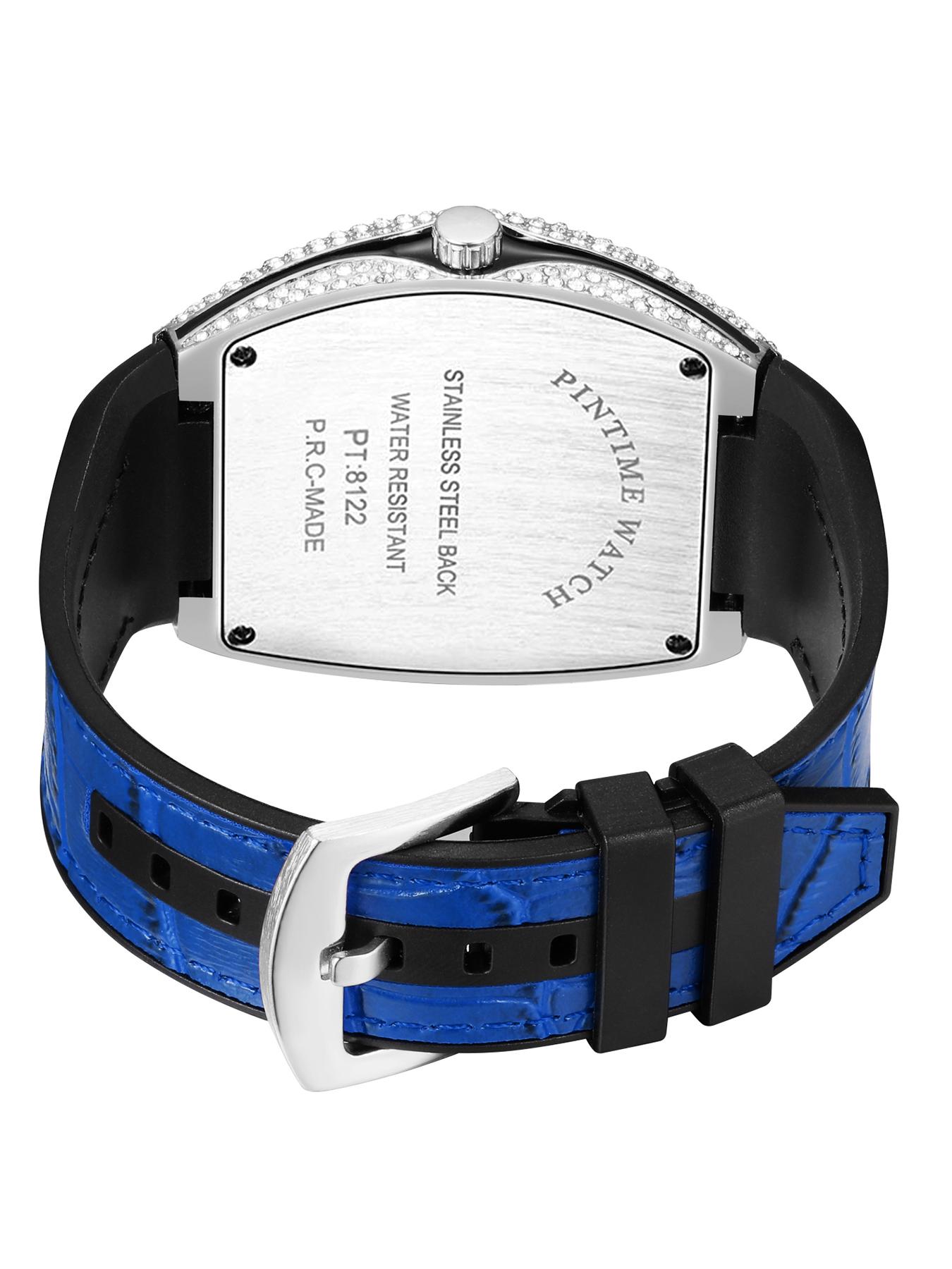 Men's Business Quartz Watch, Barrel Shape Starry Strap, Yacht Diamond Vintage Large Dial, Waterproof Stone Watch, 1pc