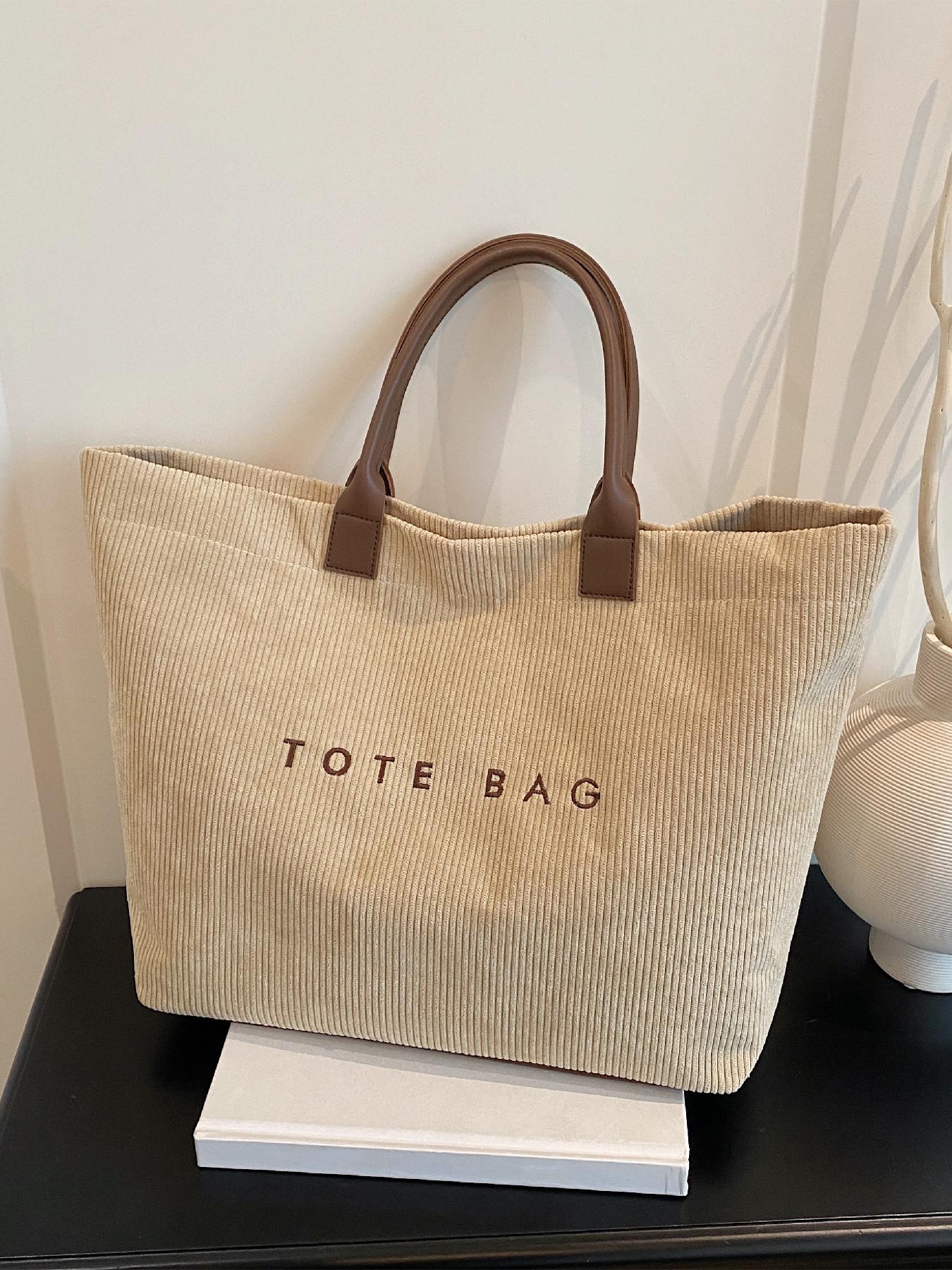 Casual Fashion Large Capacity Corduroy Letter Design Handbag, Perfect for Work & Daily Use, Stylish and Spacious Shoulder Bag, Handbag Tote Bag
