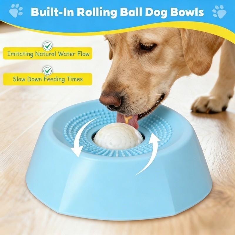 Pet Slow Feeder Dog Bowl, Liquid Snack Holder, Tongue Cleaner, Rolling Design, No Spill Bone Broth Bowl, Multi-Functional Puppy Yogurt Bowl