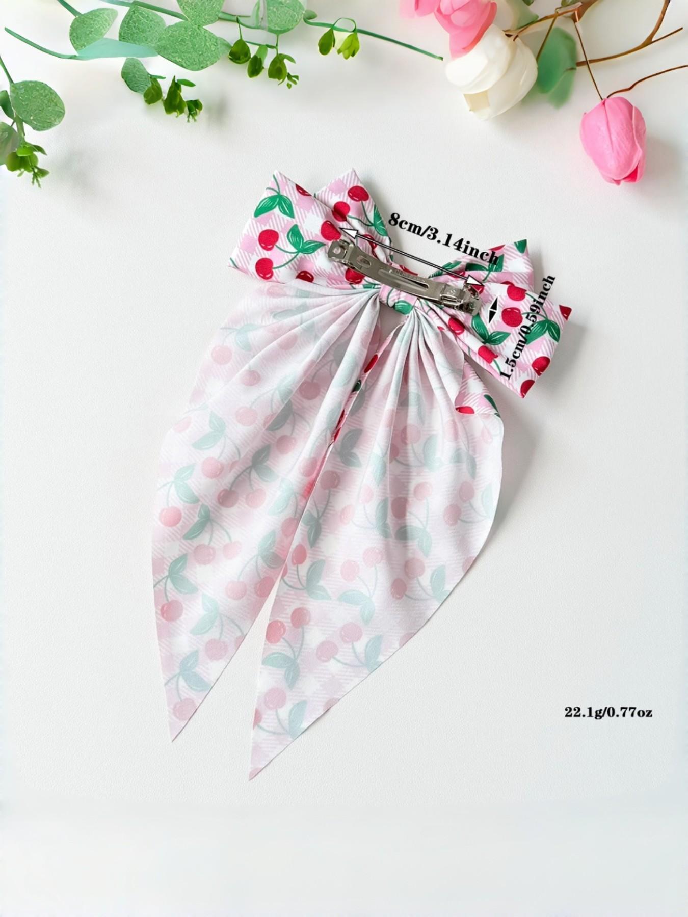 4pcs Women's Cherry Bow Hair Clips, Spring Clips, Fruit Pattern Print, Cute Style, High Elasticity, Non-Slip, Daily Wear, Photo Props