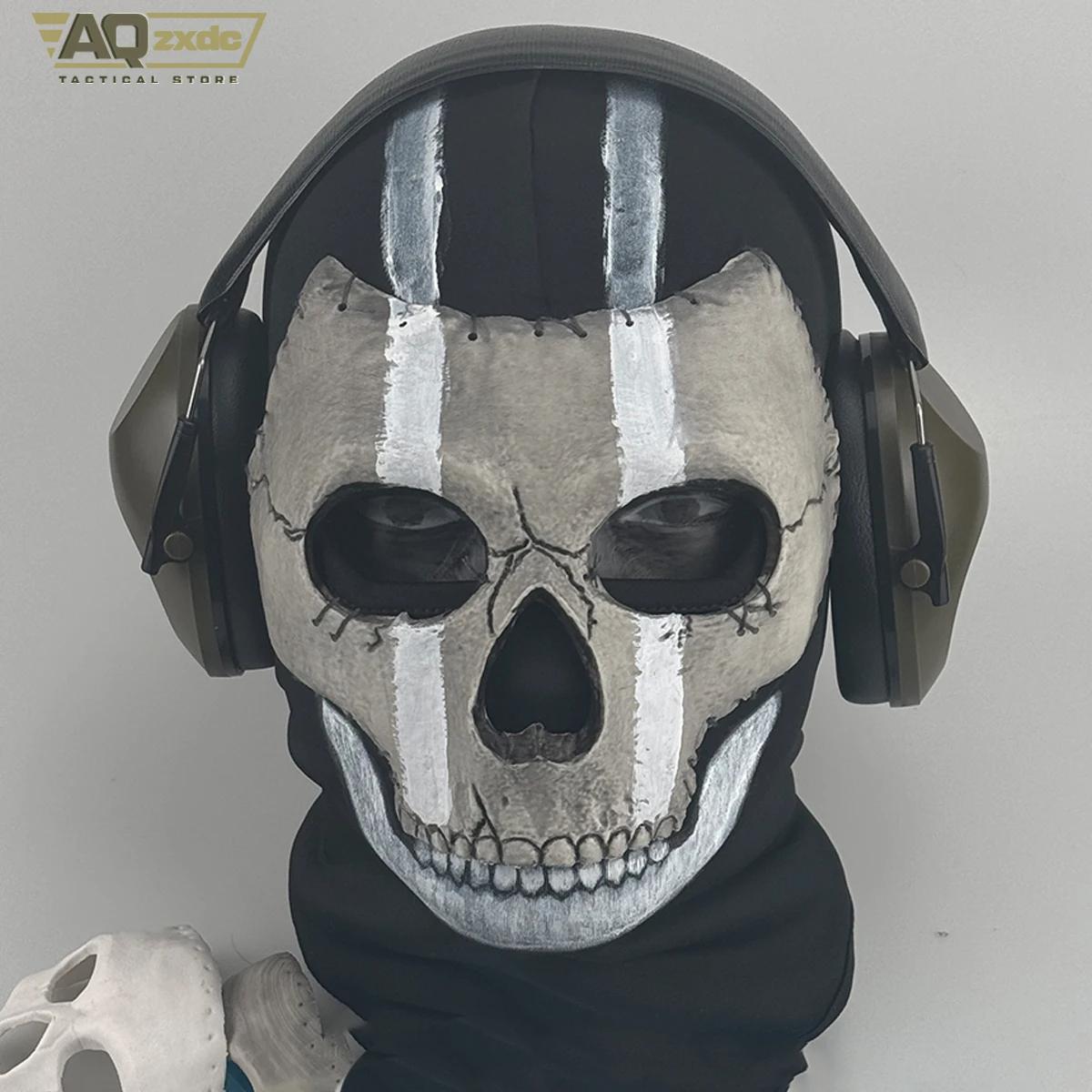 AQzxdc Call of Duty 16 Scary Mask, Classic Skeleton Ghost Chin Mask Ghost Scary Headgear for COD Warzone Cosplay Airsoft Mask Halloween patellaband