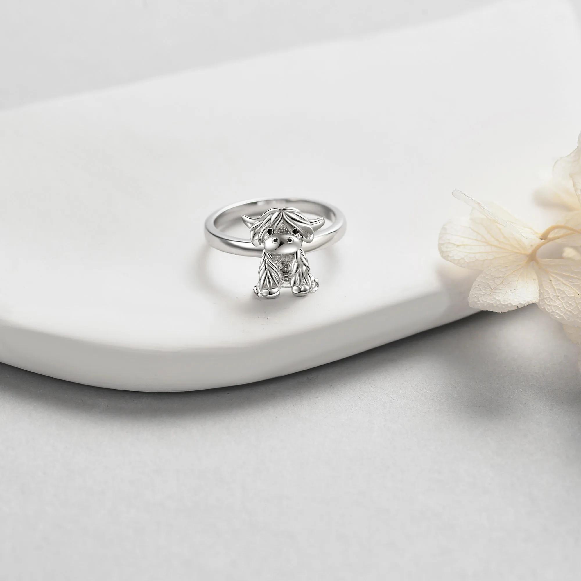 S925 sterling silver alpine cow ring 3D carving Perfect fashion summer jewelry gift for gift giving Sterling silver hand forged Moissanite Sterling Silver Eternity Ring jewelry  shopping