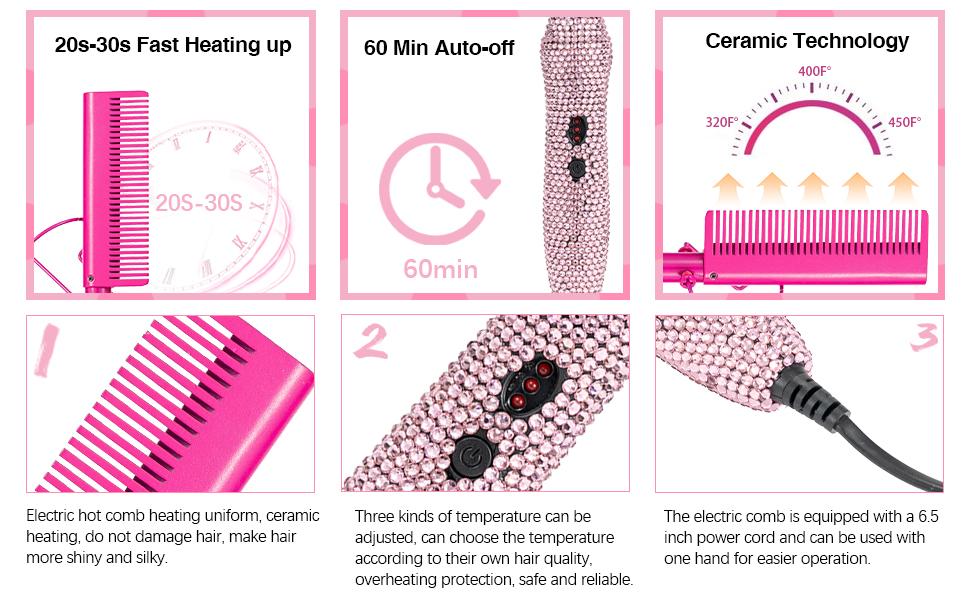 18Counts Diamond Hot Comb Hair Straightener Set Electric Adjustable Heat for Natural Black Hair Wig Styling Sleek Long-Lasting Straightening Brush 18Counts Diamond Hot Comb Hair Straightener Set Electric Adjustable Heat for Natural Black Hair Wig Styling Sleek Long-Lasting Straightening Brush