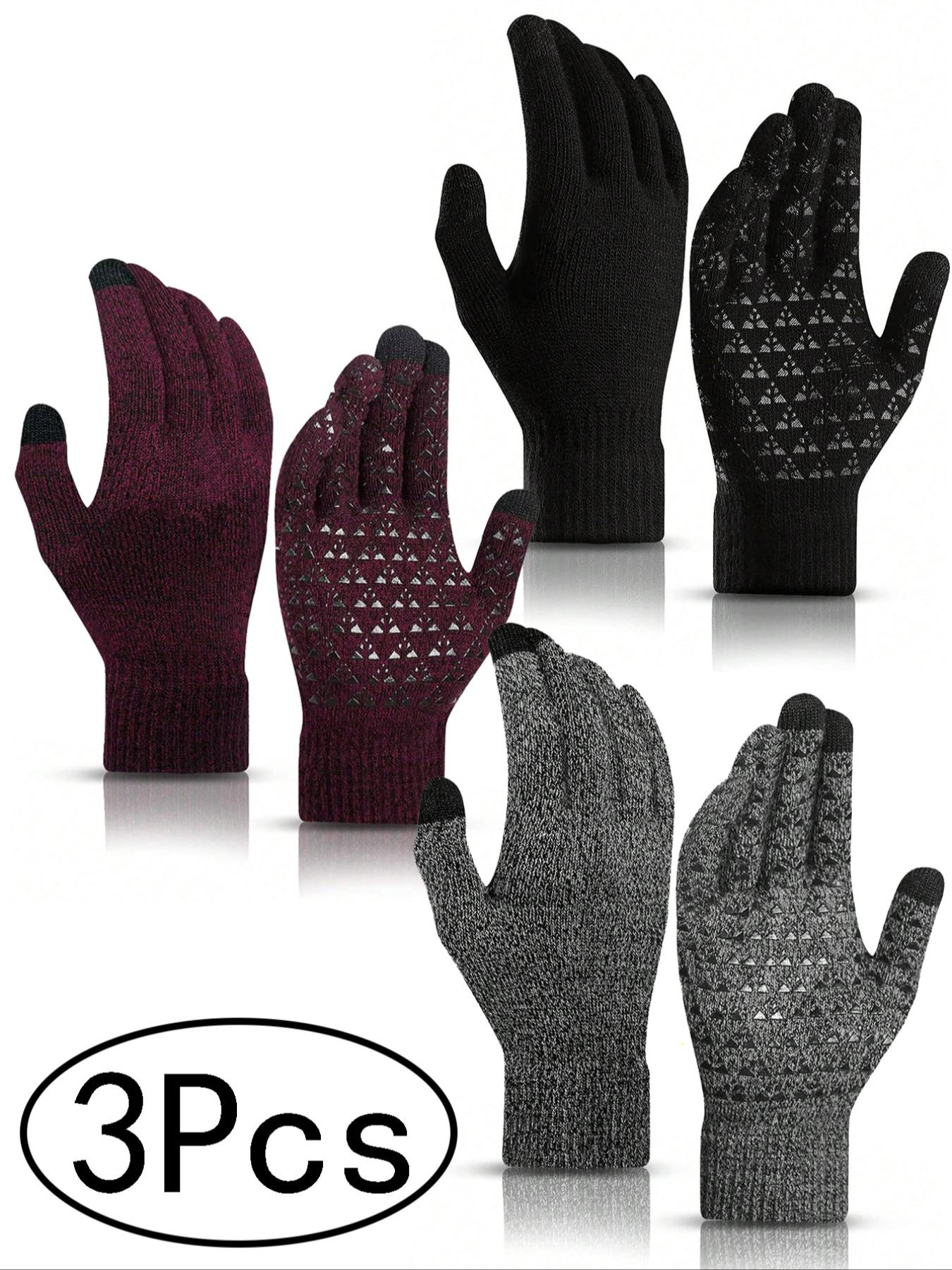 Warm Winter Touchscreen Gloves, Fitted Knit Mitts with Elastic Cuff, Casual Style for Fall & Winter, Unisex Texting Gloves