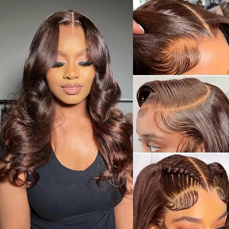 Bling Hair Chocolate Brown 13x6 Brazilian Body Wave/Straight Lace Front Human Hair Wigs 4# Colored Pre Pucked HD Lace Frontal Wigs 7x5 Glueless Wigs For Women