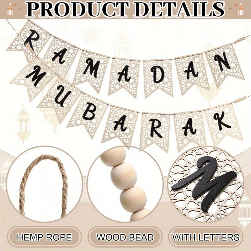 Eid Mubarak Wooden Banner Set, Festive Decoration with Bead Embellishments, Indoor & Outdoor Muslim Party Decor, Home Fireplace Display, Outdoor Banners
