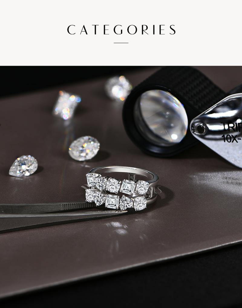 Double row sparkling Cushion&Octagon&Heart Cut Synthetic Moissanite ring D Color VVS1 for Women Wedding Band Engagement Gift Fine Jewelry R141