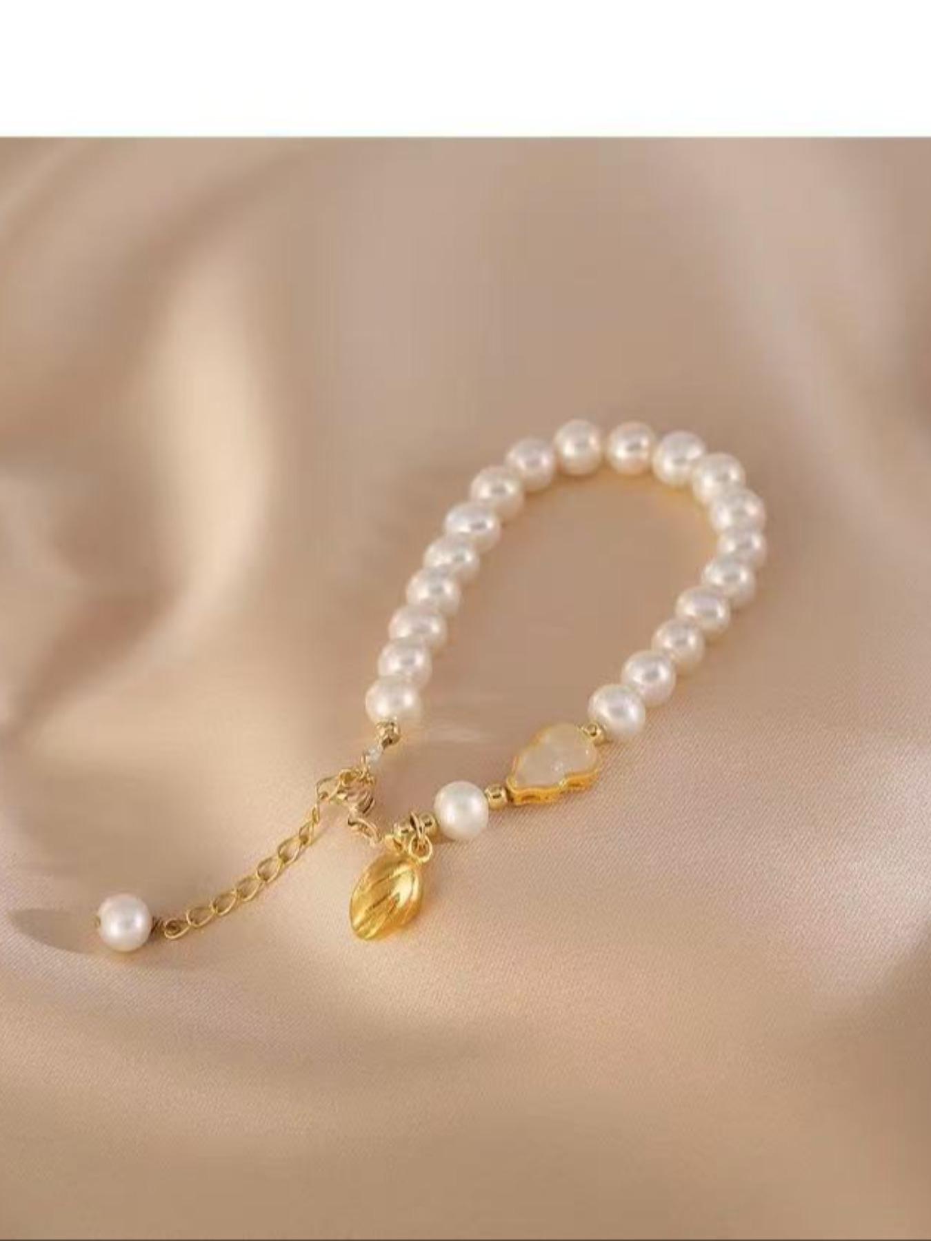 Natural Freshwater Pearl Copper Plated 14k Gourd Flower Bud Bracelet, Fashion Versatile Women's Hand Chain, Luxury Jewelry Accessory