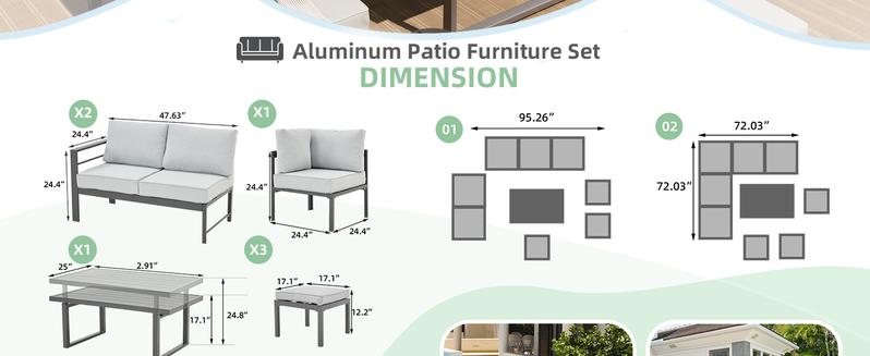 Aluminum Patio Furniture Set Modern Metal Outdoor Clearance Adjustable Conversation Table and Chair Set Couch Sofa with Dual Height Options and Easy Maintenance