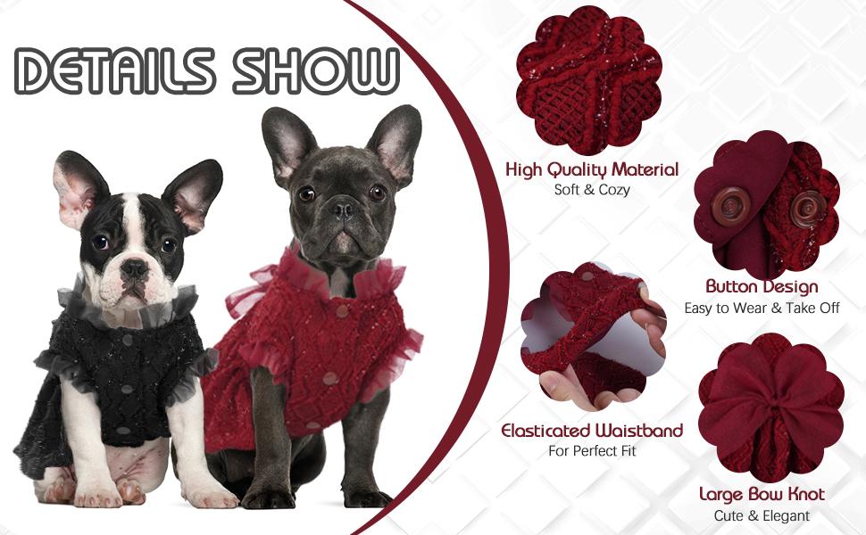 Kuoser Dog Dress, Dog Dresses for Large Dogs Girl, Cute Puppy Dress with Bow-Knot Girl Princess Dog Tutu Dress Costume Pet Outfit Cat Clothes for Birthday Party Christmas Wedding