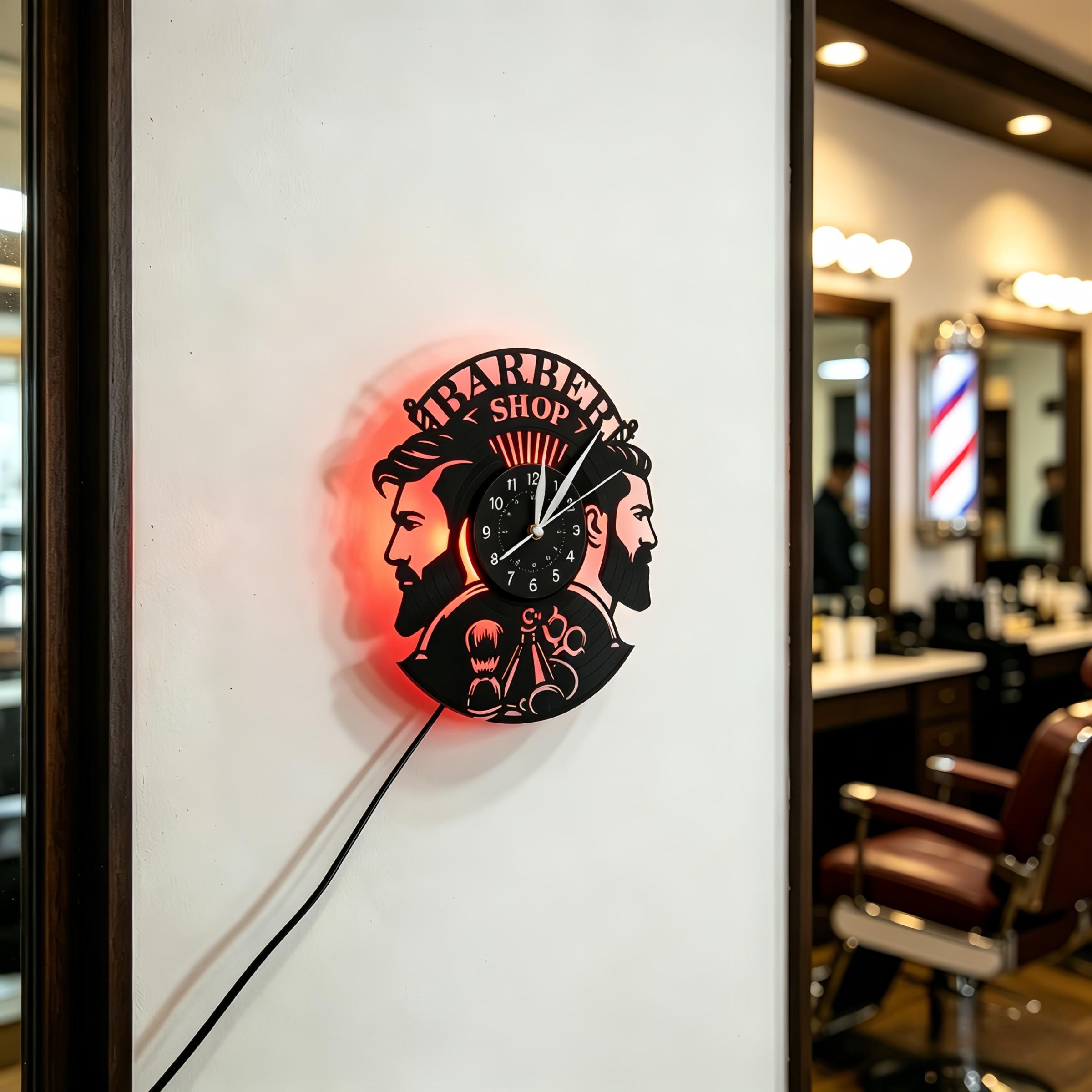 Barber Shop Theme Vinyl Record Wall Clock, Creative Decor for Salons, Clubs, Bedrooms, Unique Gift for Barbers and Hairdressers