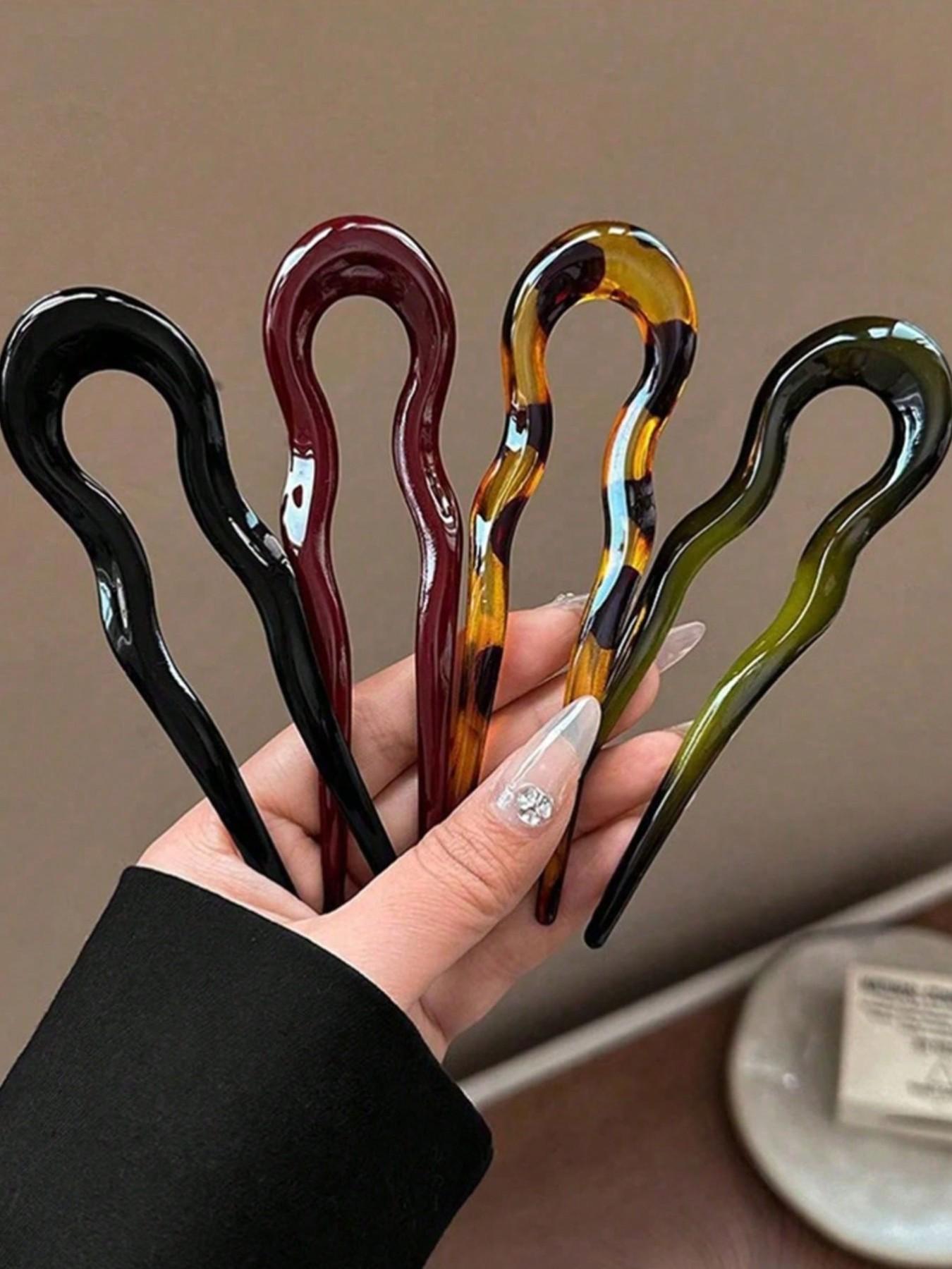 French Twist Spin Hair Forks, U-Shaped Wavy Hair Clips, Suitable For Spiral Buns, Tortoiseshell, Fashionable Flexible & Durable Women Hair Accessories