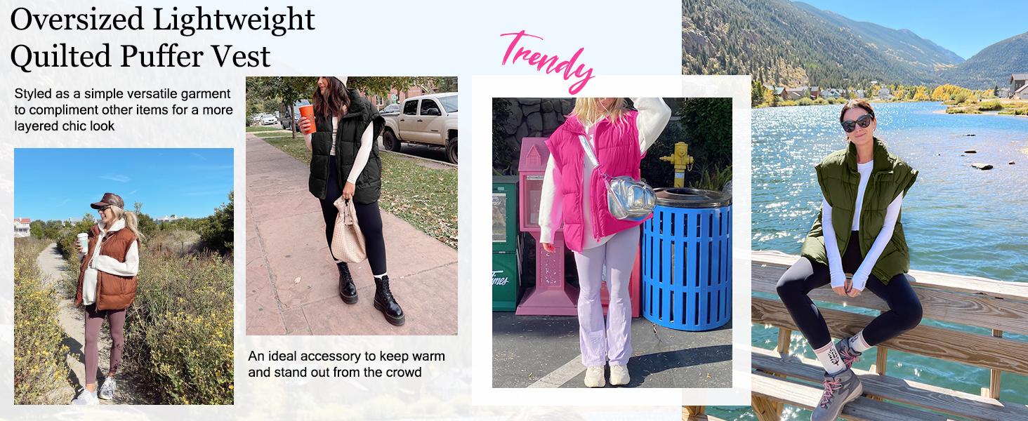 SCUSTY Women Winter Oversized Puffer Vest Insulated Padded Flysleeve Lightweight Stand Collar Puffy Jackets Coat with Pockets