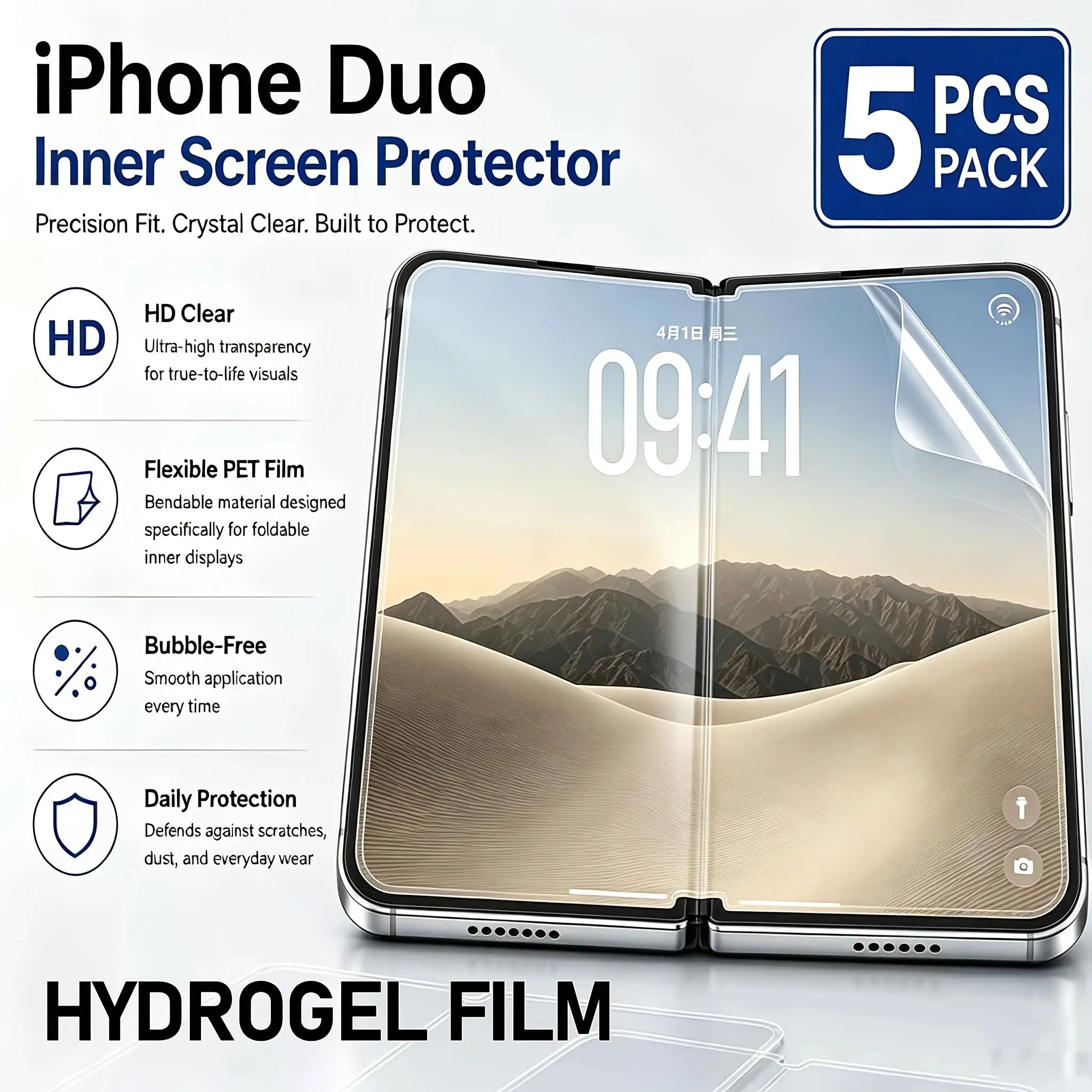 5-Pack Screen Protector Compatible for iPhone Duo Flexible TPU Film, HD Clear Bubble-Free Self-Healing, Support Fingerprint Unlock Protective Cover Film for iPhone Duo, Easy Installation