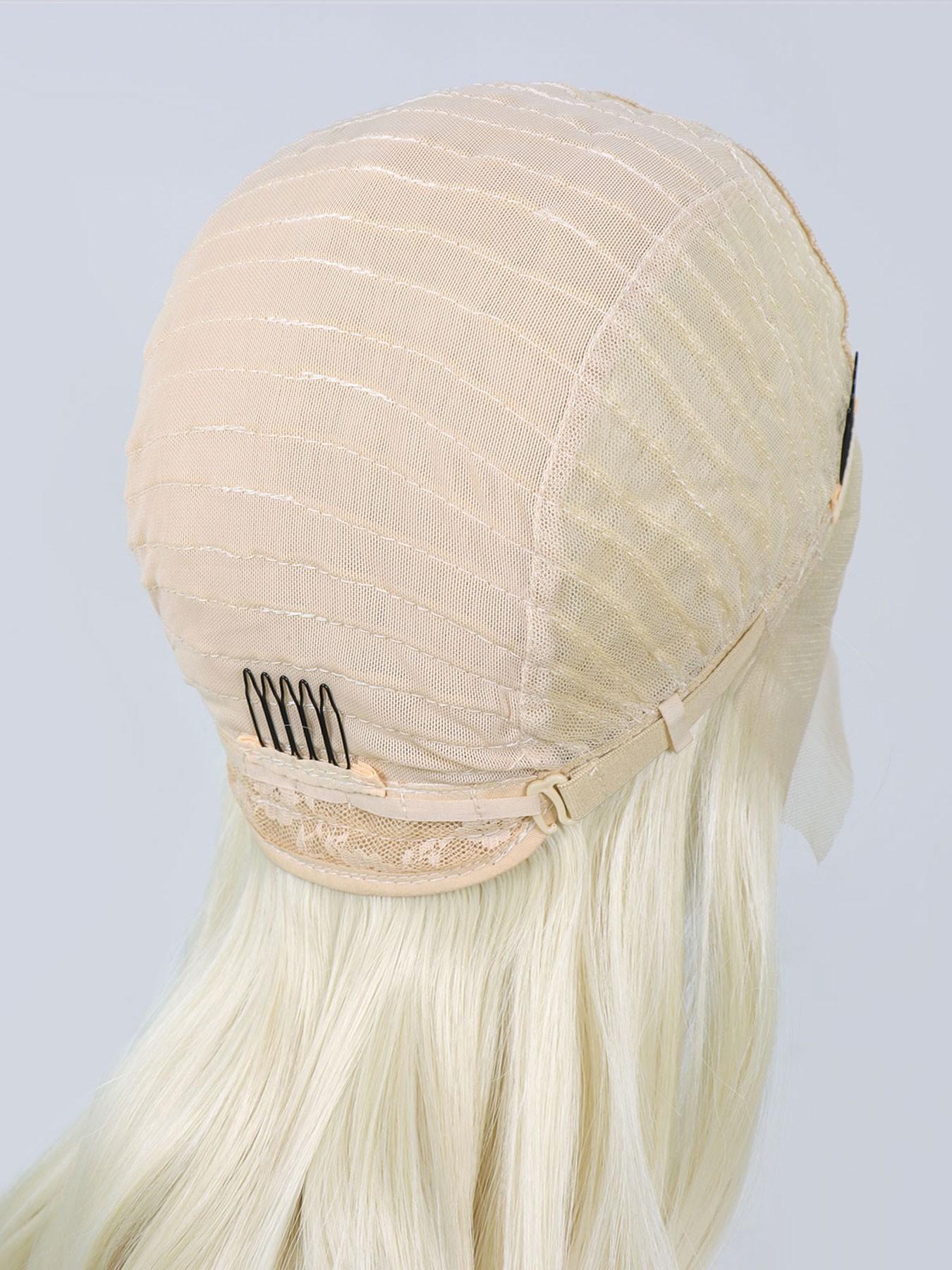 16 Inch Blonde Synthetic Lace Front Wig For Women, 13x4 Front Lace Natural Hairline,Medium Length Body Wave, Middle Part,  Heat Resistant Fiber, Daily/Party/Cosplay Wig