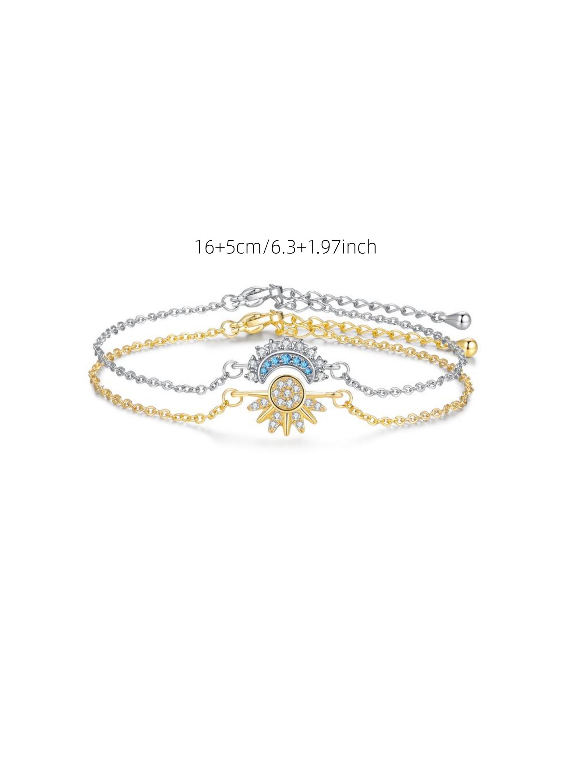 Sun and Moon Bracelet Set for bestfriend, sister gift,Stackable Gold Sun & Blue Moon Bracelet, Matching Couple/Friendship/sister Jewelry