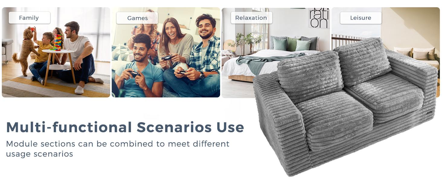 MAXYOYO Bean Bag Chair, Two-seat Bean Bag Sofa with Pillows and Armrests for Adults, Upholstered Loveseat Floor Sofa Couch Fluffy Chair Bean Bag Couch for Bedroom Living Room