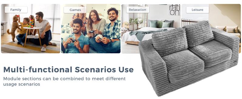 MAXYOYO Bean Bag Chair, Two-seat Bean Bag Sofa with Pillows and Armrests for Adults, Upholstered Loveseat Floor Sofa Couch Fluffy Chair Bean Bag Couch for Bedroom Living Room