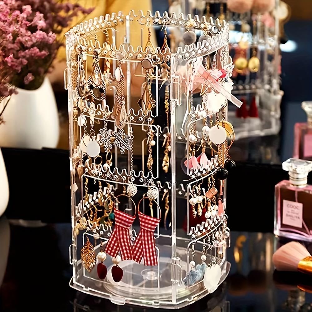 1pc 360 Degree Rotating Jewelry Display Stand, Earring Studs Hoop Organizer Rack, Portable Necklace Hanger Storage Holder