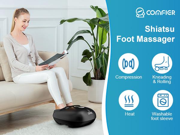 COMFIER Shiatsu Foot Massager with Heat, Vibration,Rolling Compression Feet Massager Machine for Plantar Fasciitis,Neuropathy Pain,Gifts for Her,Him Fits Size up to 13“ Multiple Modes