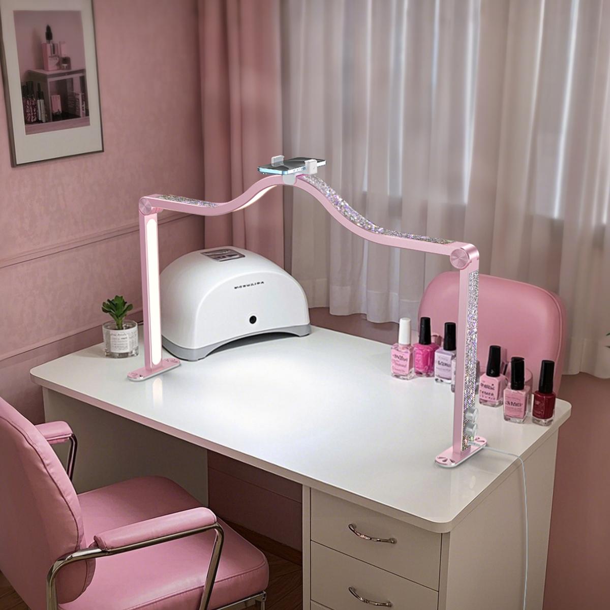 Modofo Half Moon Nail Tech Lamp, 33 In Foldable Half Moon Light  with Phone Holder,2700-6500K Brightness Adjustable LED Nail Light for Manicure, Eyelash Extensions, Tattoos, Crafts