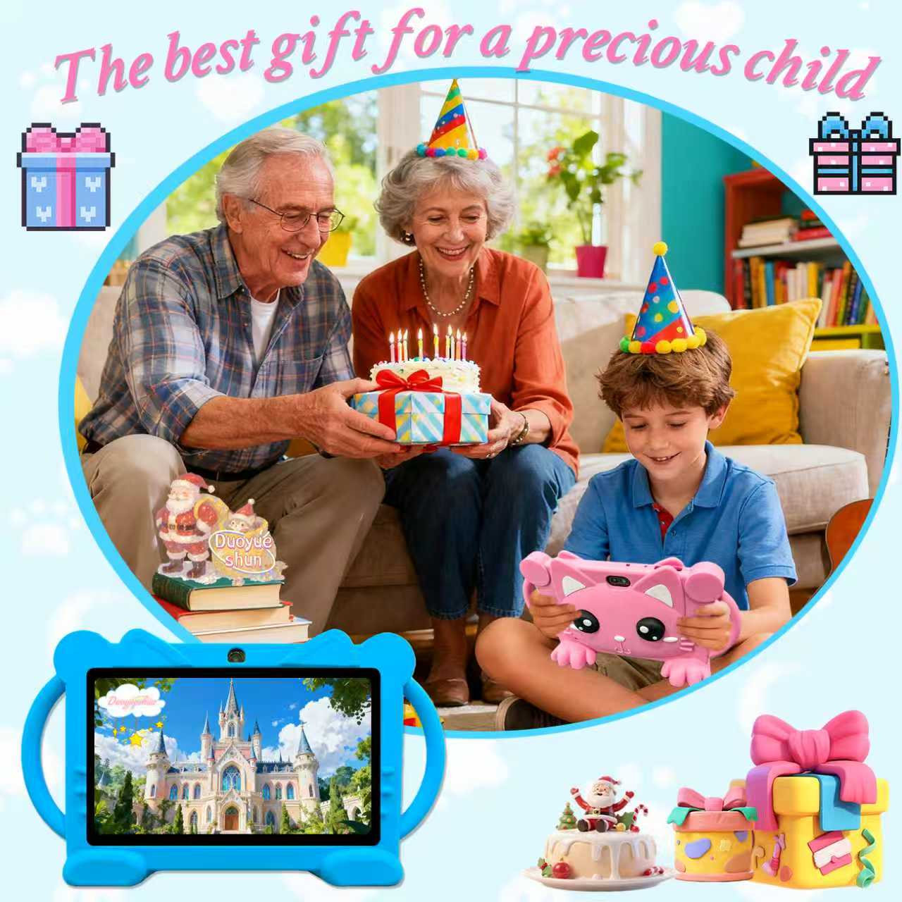 Standable and portable design7 Inch Android Wifi Tablet PC, Student Tablets, Parental Control, Rechargeable Battery, Dual Camera, Home & School Use, Kids' Learning Companion, Learning Entertainment Tablet, /blue